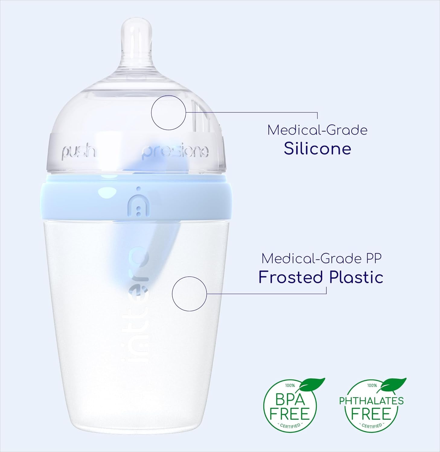 Anti-Colic Formula Making Dispenser Baby Bottles, 9Oz with Flow 2 Nipples, 2Pk, Cute Blue Baby Essentials — Formula Dispensing Bottles — Biberones — Popyummy Mixie — Easy Baby Brezz